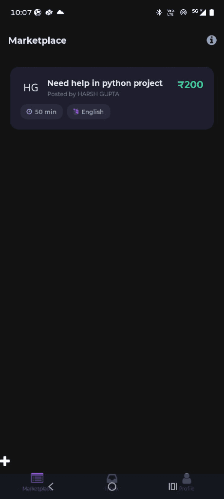 Studylancer Marketplace screen showing active bounties